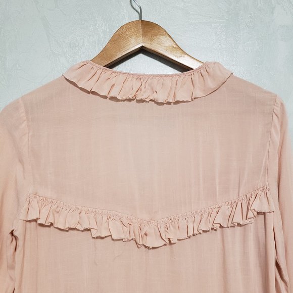 Paige Montel Ruffle Flare Cuffs Button Down V-Neck Blouse - Picture 7 of 14